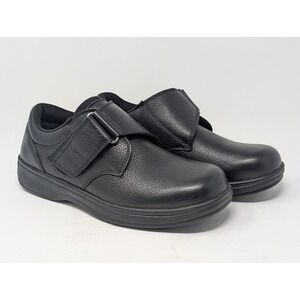 Mens Black Leather Ortho Feet Hook and Loop Shoes Size 8.5 W BEAUTIFUL SHOES!